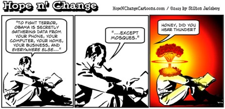 obama, obama jokes, nsa, prism, muslims, mosques, terror, spying, hope n' change, hopenchange, stilton jarlsberg, conservative, tea party, newspaper